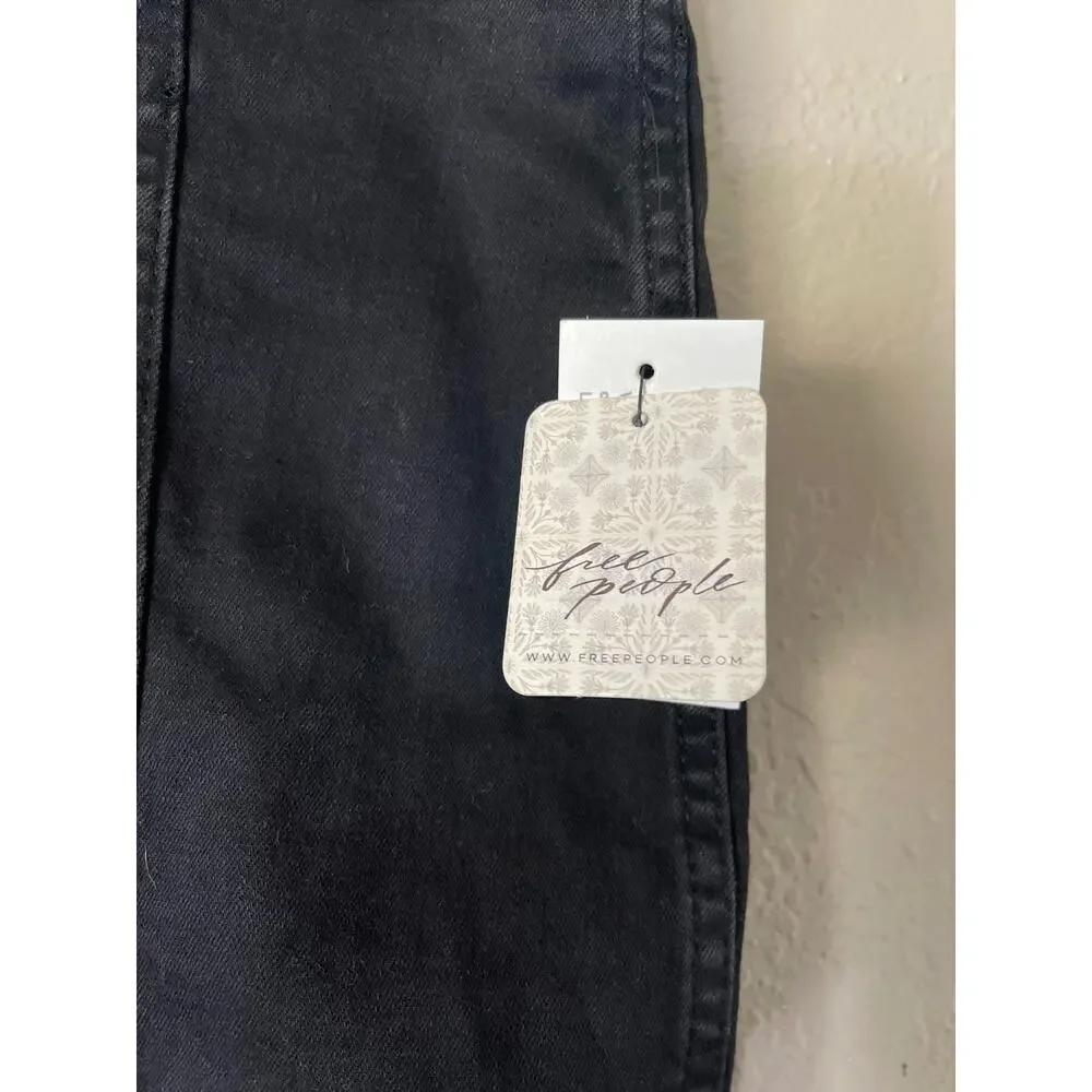 Free People Black High-Waist Denim Mini Skirt